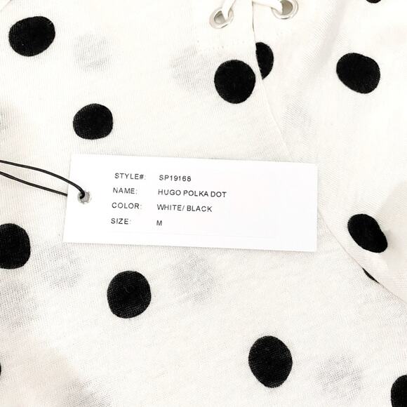 Generation Love Hugo White & Black Polka Dot Lace Up Linen Blend Top, Size M - Picture 13 of 14